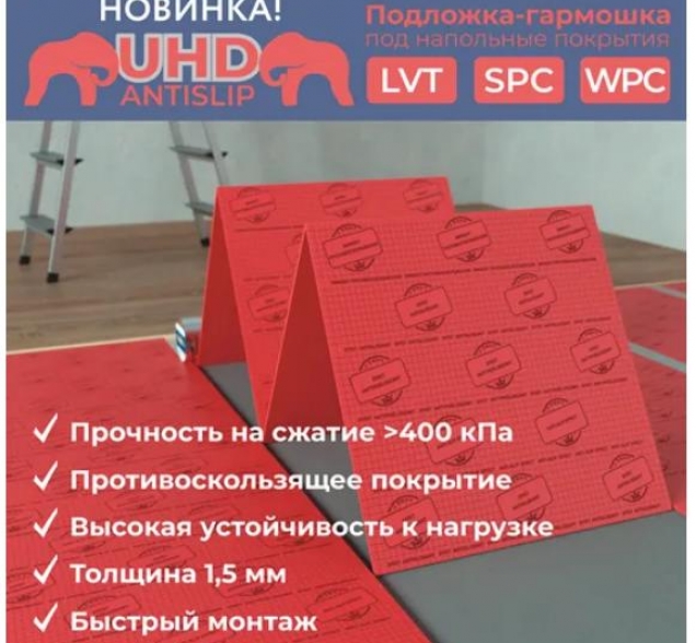 SOLID Подложка-гармошка UHD AntiSlip 500х500х1.5 мм цвет красный 5 м²